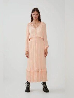 knee length dresses for ladies Zara Brown Mesh Polka Dot Strapless Dress